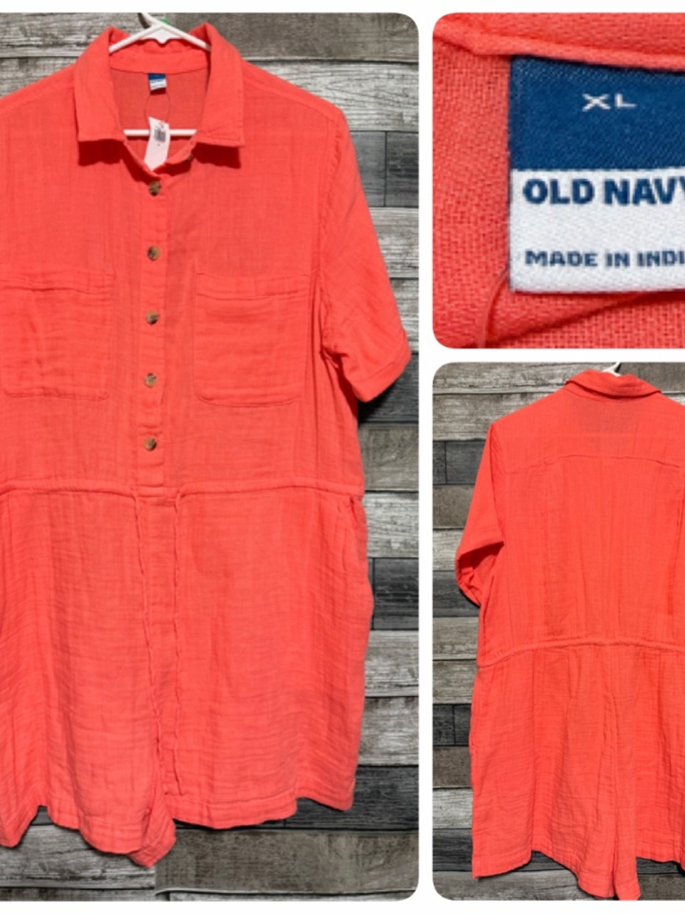 Old Navy 100% Cotton Crinkle Gauze Coral Romper Beach Costal Tropic Women’s XL